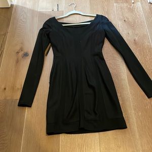 Dvf 0 black fitted wool square neck long sleeve dress